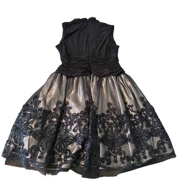 SLNY Floral Knee Length A Line Dress Sz 18 Navy Romantic Goth Whimsigoth Fairy - Picture 12 of 15